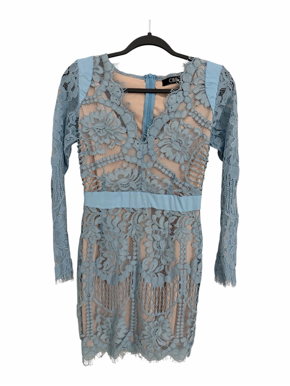 CBR Lace Overlay Long-Sleeve Bodycon Dress in Light Blue Medium New with tags